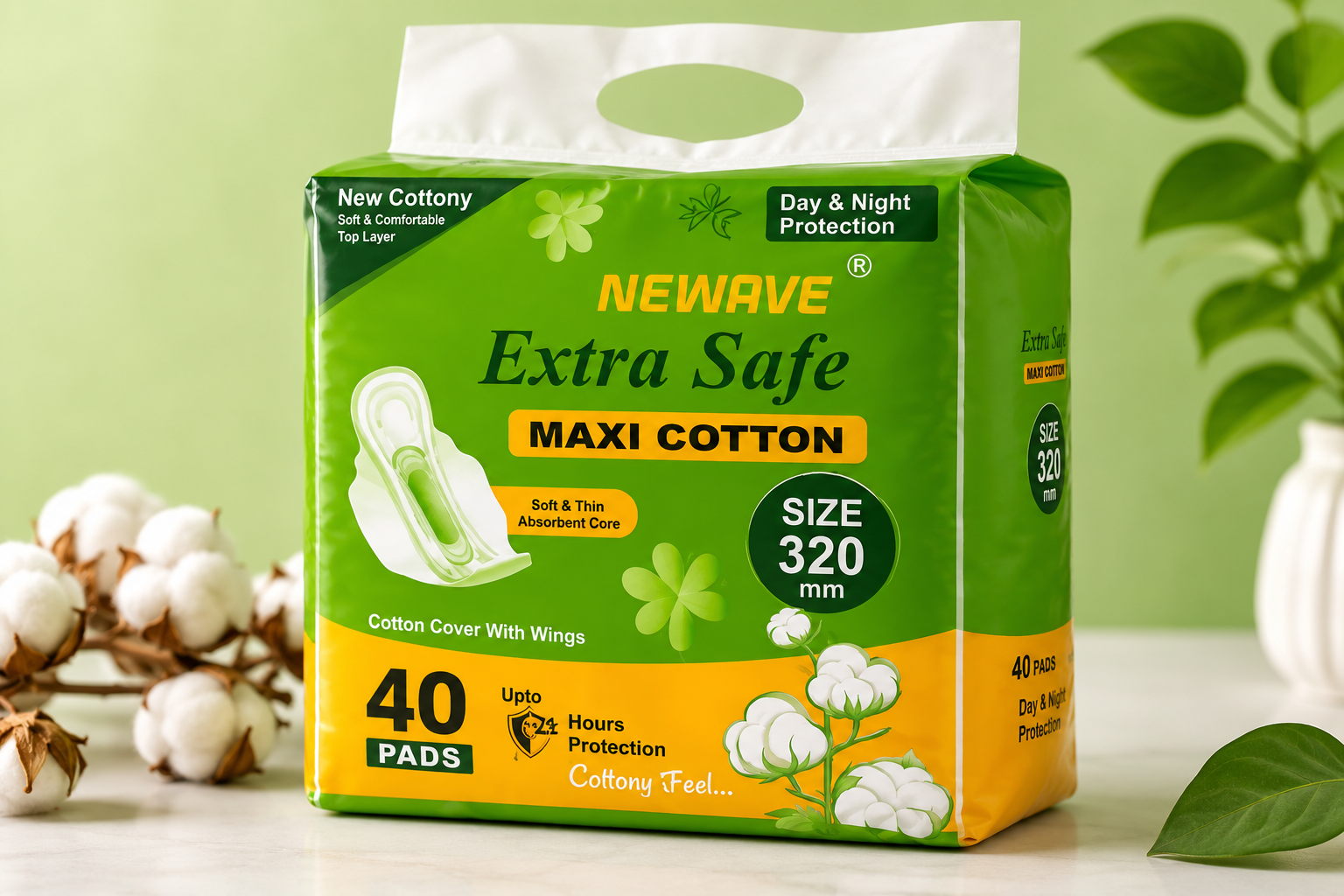 Newave Extra Safe Maxi Cotton Sanitary Pads – 320mm | 40 Pads